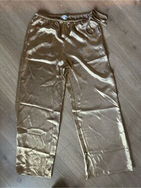 Maeve Shimmery Gold Elastic-Waist Satin Pants